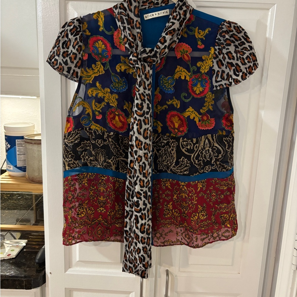 Alice + Olivia Multicolor Leopard and Floral Blouse - Picture 2 of 5